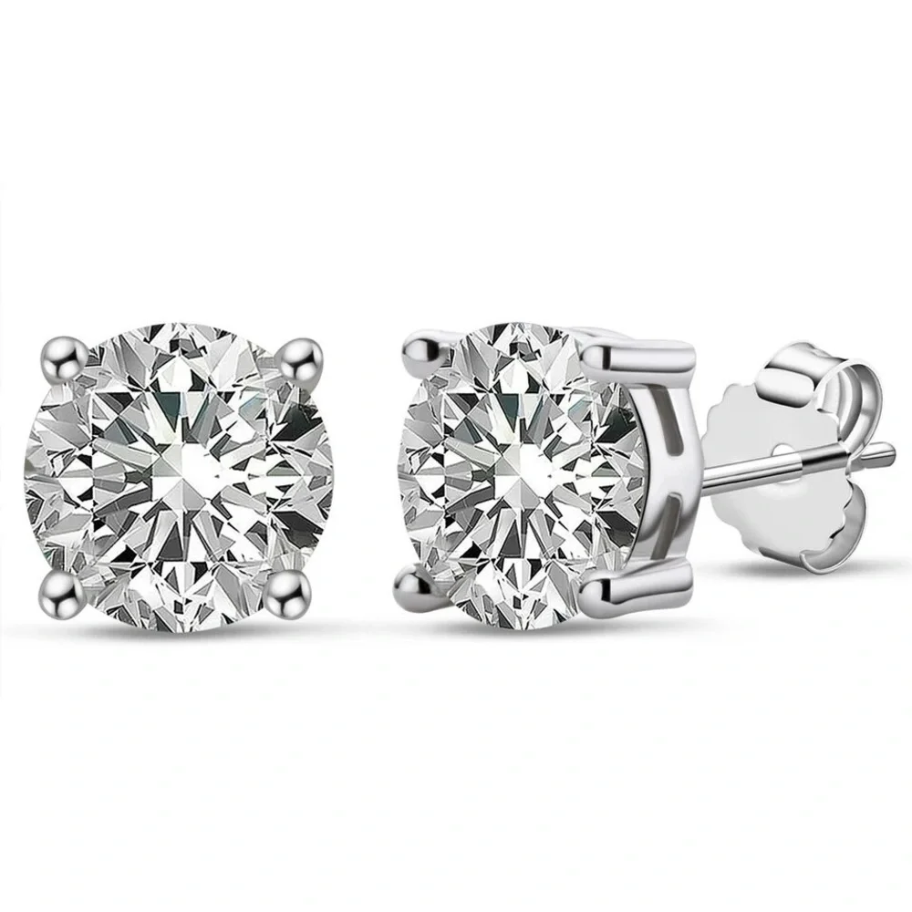 2.00cttw Moissanite Classic Solitaire Stud Earrings, Sterling Silver - Picture 1 of 7